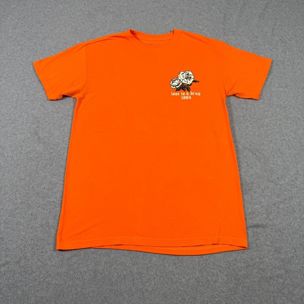 PacSun Mens Love Is A Drug 1994 Rose Graphic T-Shirt Orange Medium
